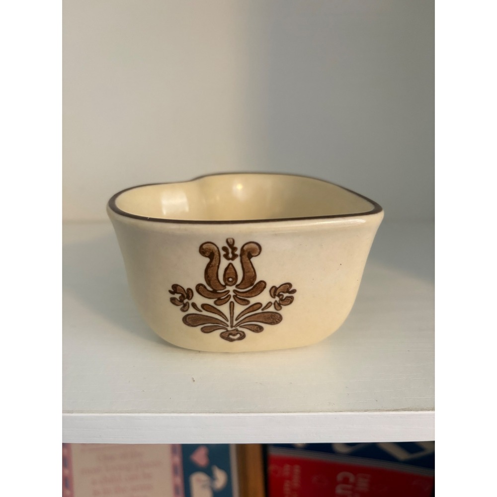Pfaltzgraff Village Heart Shaped Ramekin Small Bowl Brown Floral Stoneware USA